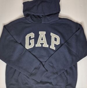 GAP Kids hoodie sweatshirt in navy blue with classic GAP logo in gray.